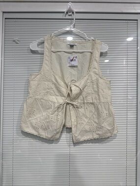 Boho Lace-Trim Tie-Front Tank Top - Ivory